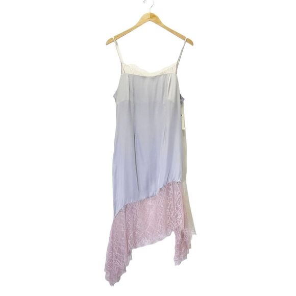NWT Anthropologie Lace-Trimmed Asymmetrical Midi Slip Dress Gray Pink Size 8 NEW - Picture 2 of 16
